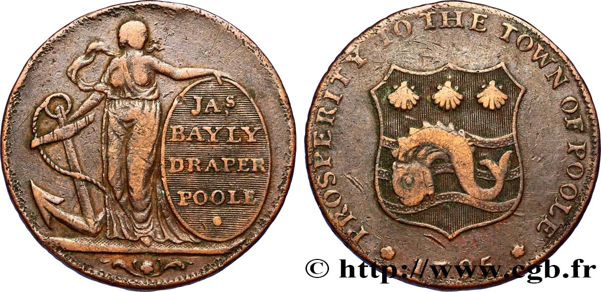 VEREINIGTEN KÖNIGREICH (TOKENS) 1/2 Penny Poole (Dorsetshire) James Bayl(e)y, drapier, Espérance tenant une ancre 1795  S 