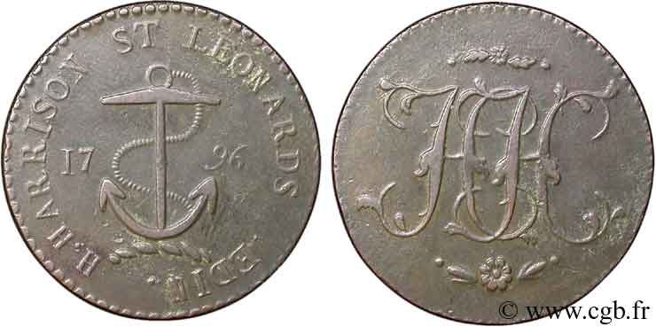 BRITISH TOKENS OR JETTONS 1/2 Penny Edimbourg (Lothian, Écosse) H. Harrison St Leonards, ancre 1795  XF 