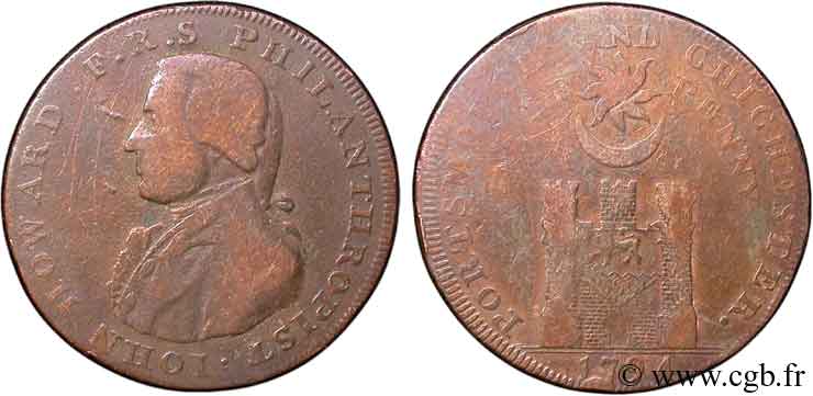 REINO UNIDO (TOKENS) 1/2 Penny Porthmouth (Hampshire) John Howard, “payable at Sharps Portsmouth and Chaldecotts Chichester” sur la tranche 1794  RC 