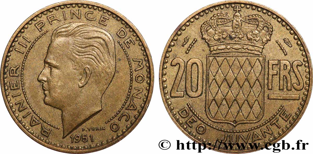 MONACO 20 Francs Rainier III 1951 Paris TTB+ 