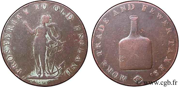 BRITISH TOKENS 1/2 Penny Norwich (Norfolk) Espérance / bouteille, tranche lisse 1792  VF 