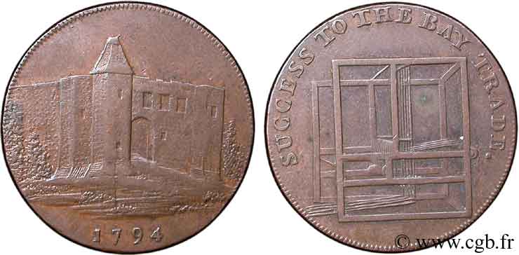 GETTONI BRITANICI 1/2 Penny Colchester (Essex) château / homme sur un métier à tisser 1794  q.SPL 