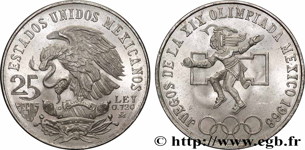 MEXICO 25 Pesos Jeux Olympiques de Mexico 1968 Mexico MS 
