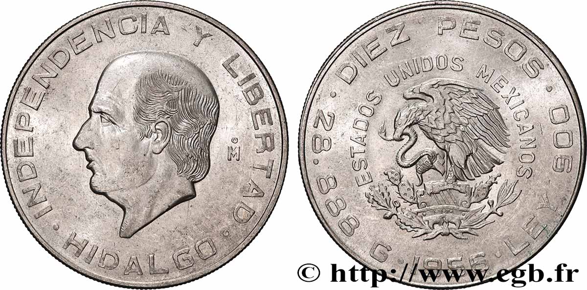 MEXICO 10 Pesos Miguel Hidalgo y Costilla 1956 Mexico AU 