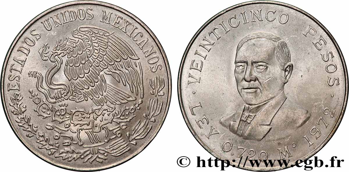 MEXIQUE 25 Pesos Benito Juarez 1972 Mexico SUP 