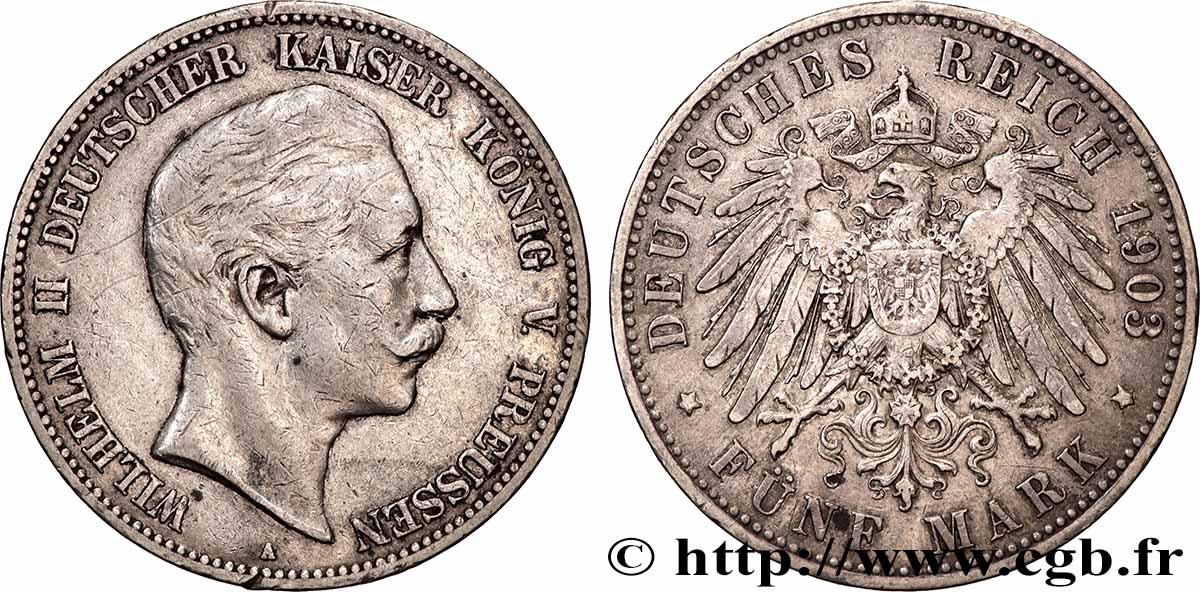 GERMANIA - PRUSSIA 5 Mark Guillaume II 1903 Berlin BB 