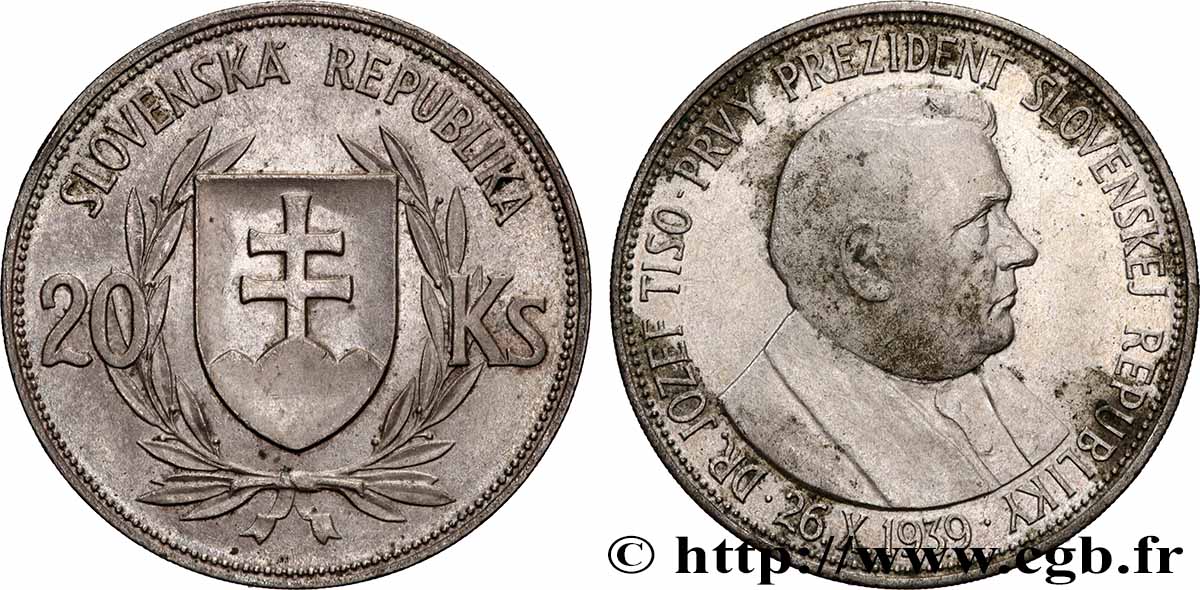 SLOVAKIA 20 Korun Dr. Joseph Tiso 1939  AU 