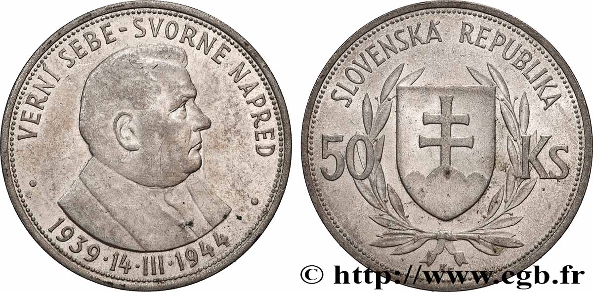 SLOVAKIA 50 Korun Dr. Joseph Tiso, 5e anniversaire de l’Indépendance 1944  AU 