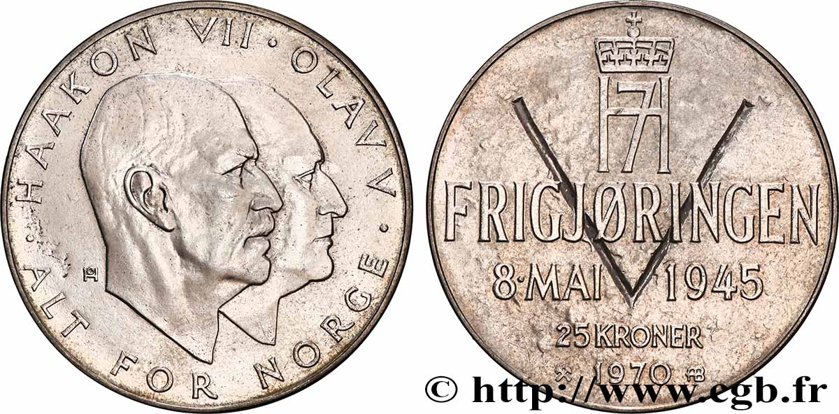 NORWAY 25 Kroner 25e anniversaire de la Libération 1970  AU 