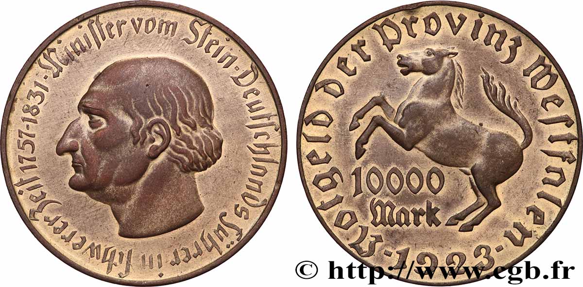 ALLEMAGNE 10000 Mark  Westphalie vom Stein 1923  TTB+ 