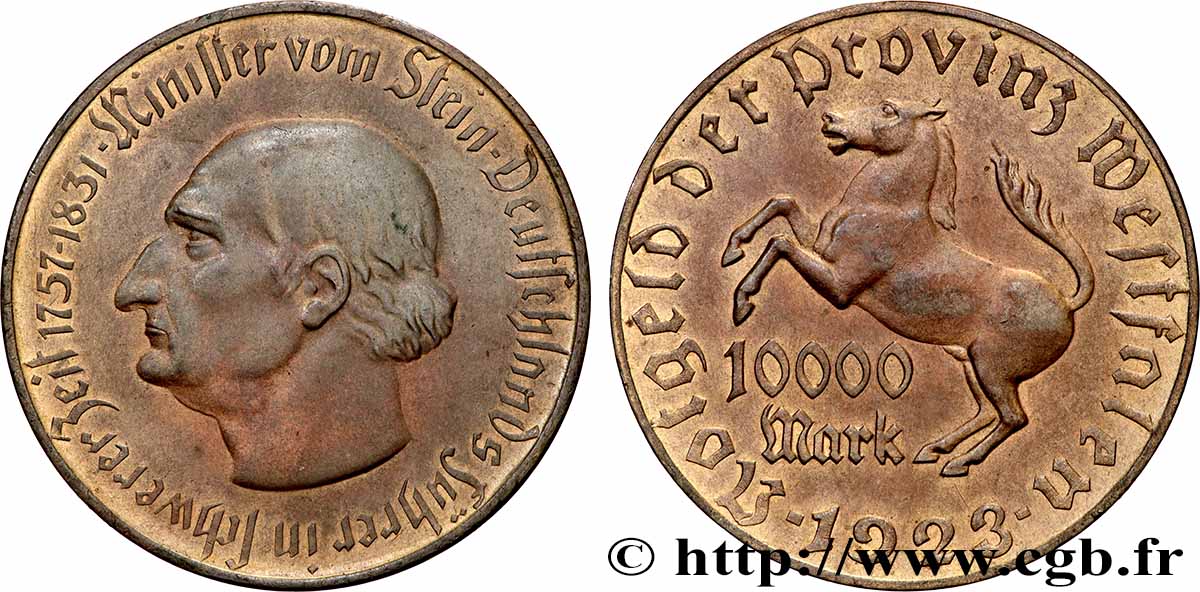 GERMANIA 10000 Mark  Westphalie vom Stein 1923  q.SPL 