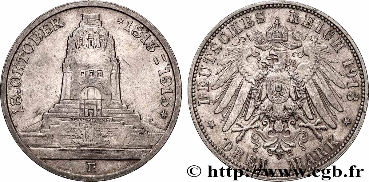 GERMANIA - SASSONIA 3 Mark ‘Monument de la Bataille des Nations’  1913 Dresde q.SPL 
