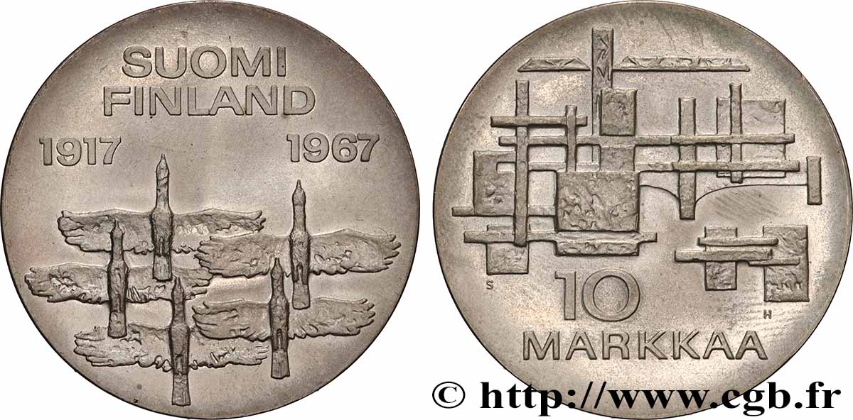FINLAND 10 Markkaa 50e anniversaire de l’indépendance 1967  MS 