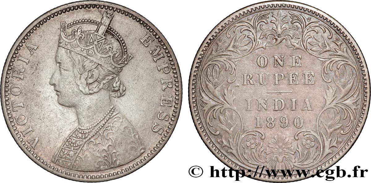BRITISH INDIA 1 Roupie Victoria 1890  Bombay XF 