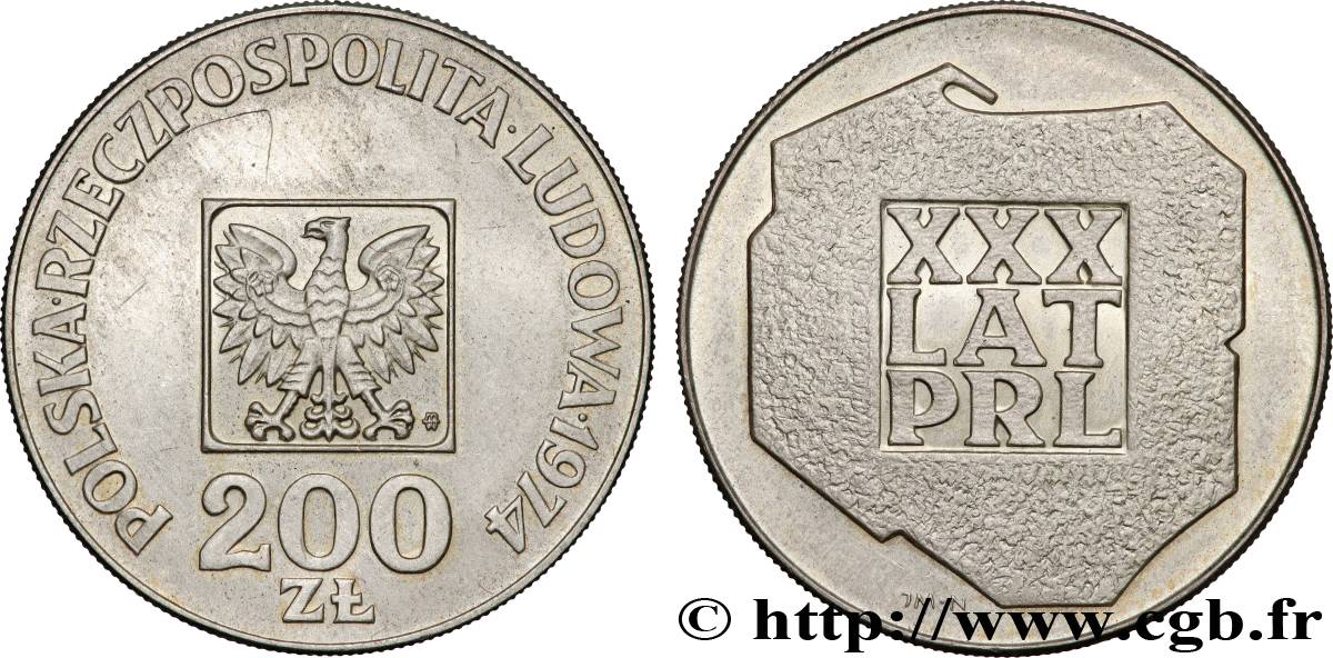 POLONIA 200 Zlotych aigle 30e anniversaire de la fondation de la république populaire 1974 Varsovie EBC 