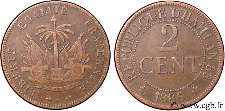 HAITI 2 Cents 1886 Paris - A XF 