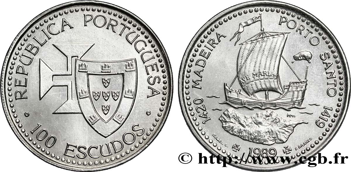 PORTUGAL 100 Escudos Découvertes Portugaises de Madère 1420 et Porto Santo 1419 1989  EBC 
