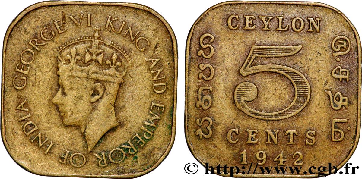 CEYLAN 5 Cents Georges VI 1942  TTB 