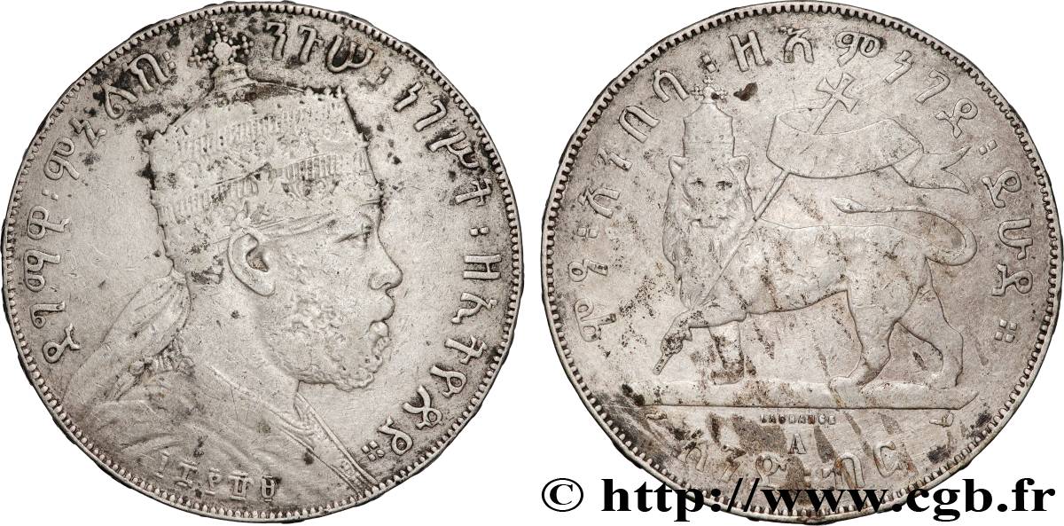ÉTHIOPIE 1 Birr Menelik II EE1889 1897 Paris TTB 