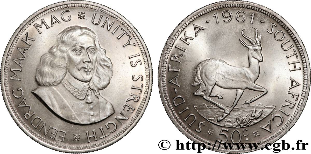 SOUTH AFRICA 50 Cents springbok / Jan Van Riebeeck 1961 Pretoria AU 