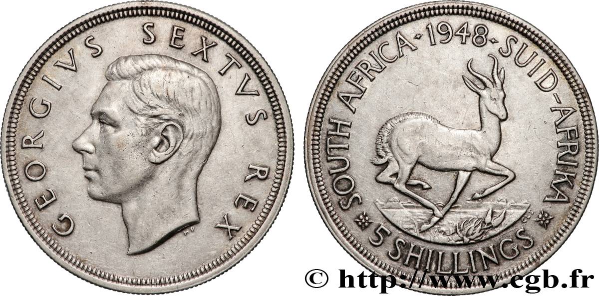 AFRIQUE DU SUD 5 Shillings Georges VI 1948 Pretoria TTB+ 