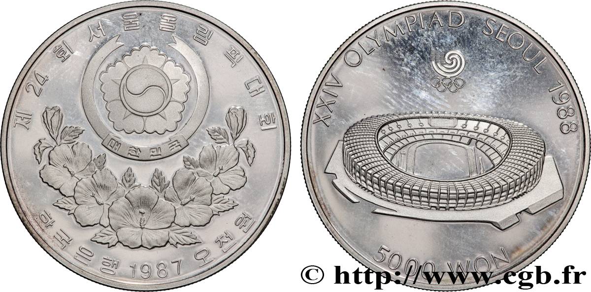 SOUTH KOREA  5000 Won Proof XXIV olympiade Séoul 1988 stade Olympique 1987  MS 