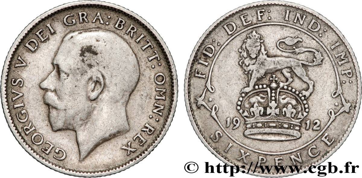 ROYAUME-UNI 6 Pence Georges V 1912 Londres TB+ 