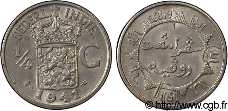 NETHERLANDS INDIES 1/4 Gulden 1941 Philadelphie - P AU 