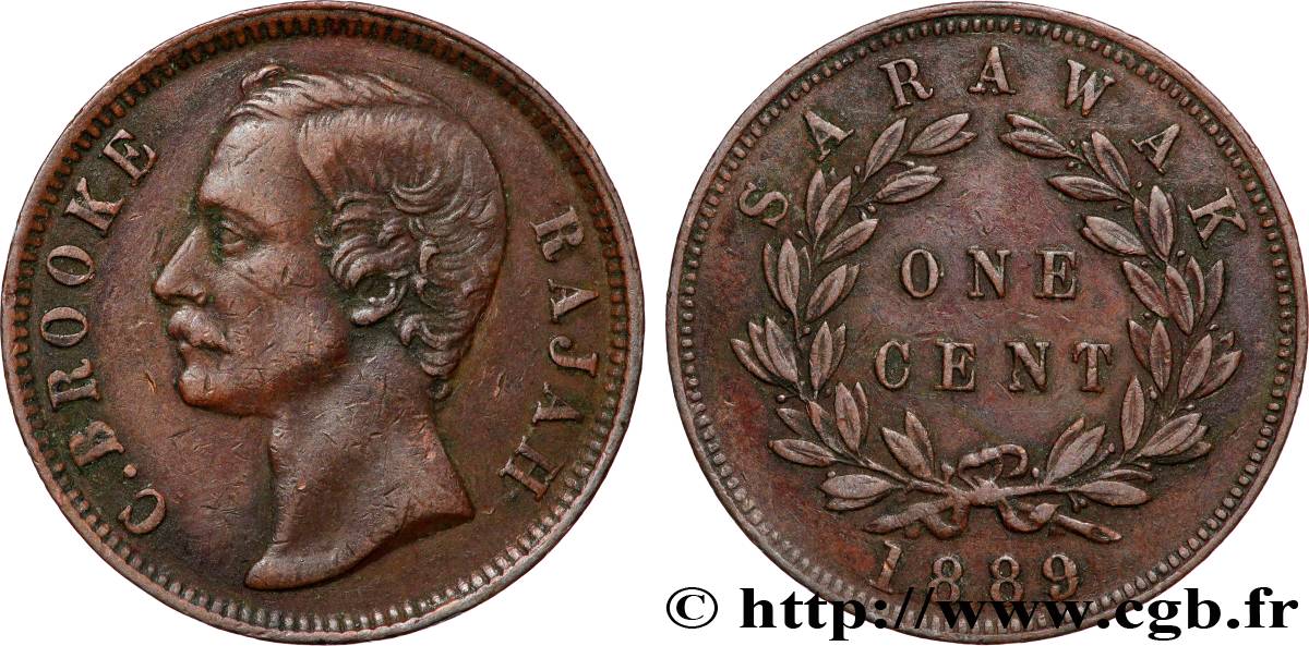 SARAWAK 1 Cent Sarawak Rajah J. Brooke 1889  TTB 