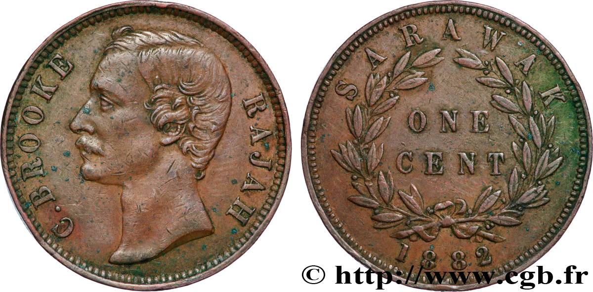 SARAWAK 1 Cent Sarawak Rajah J. Brooke 1882  TTB 
