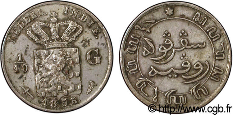 NETHERLANDS INDIES 1/10 Gulden 1855 Utrecht XF 