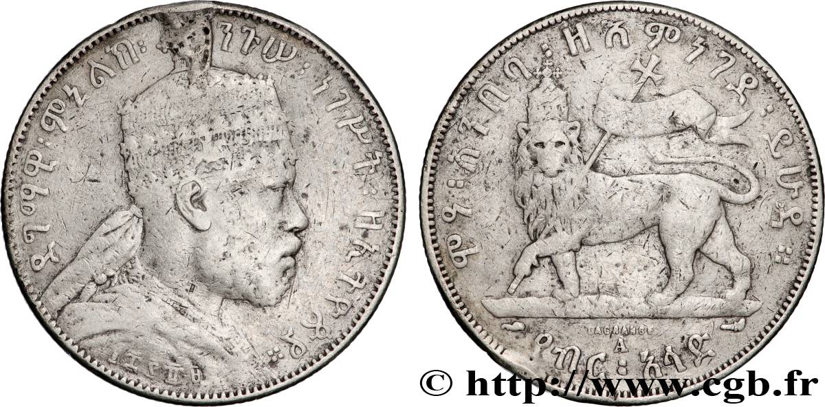ÉTHIOPIE 1/2 Birr Menelik II EE1889 1897 Paris TB+ 