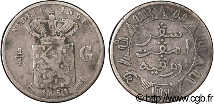 NETHERLANDS INDIES 1/4 Gulden 1854 Utrecht VF 
