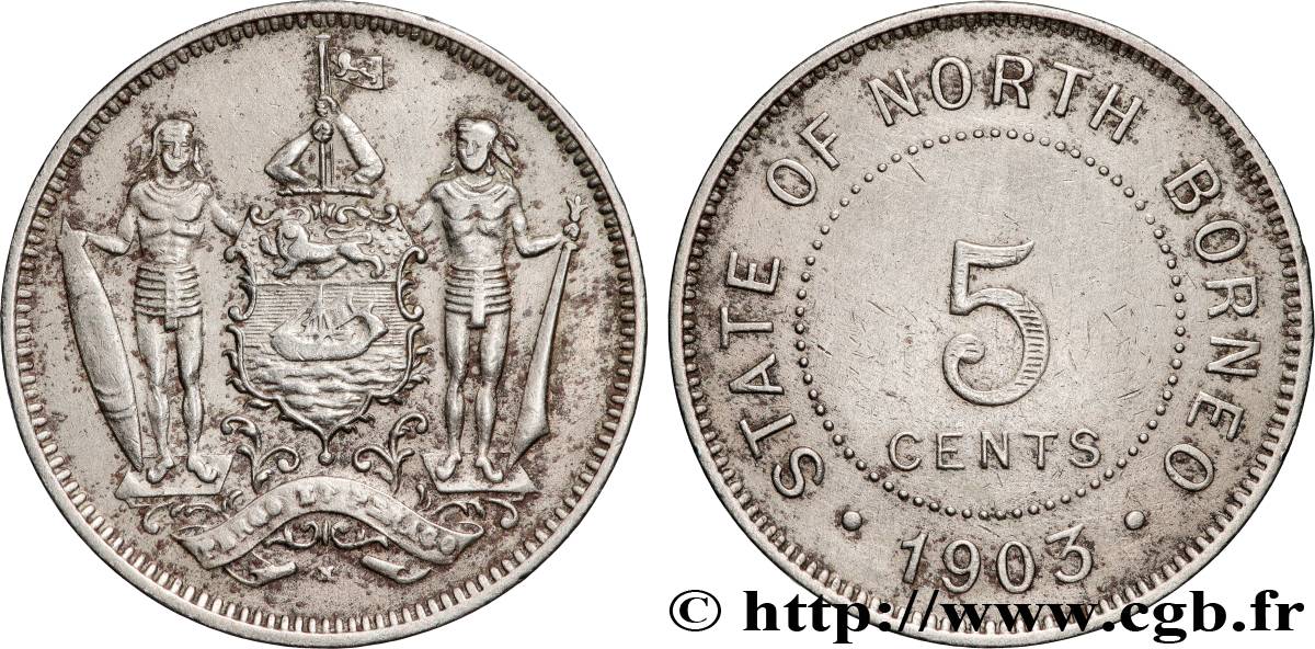 MALAISIE - BORNÉO DU NORD BRITANNIQUE 5 Cents État de la Bornéo du Nord 1903 Heaton TTB 