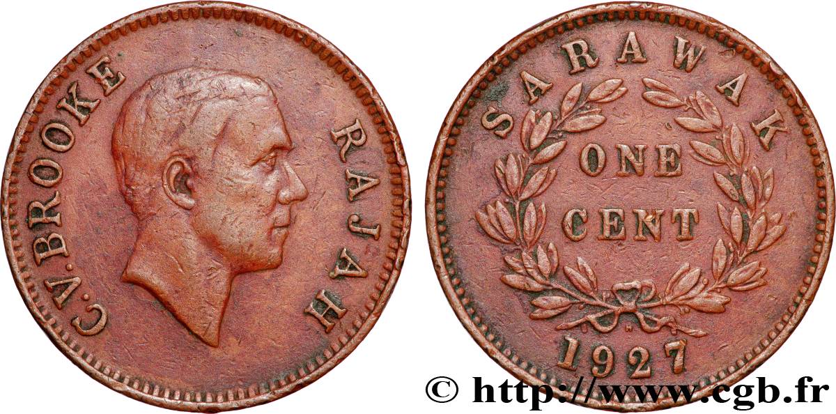 SARAWAK 1 Cent Rajah C.V. Brooke 1927 Heaton - H TTB 