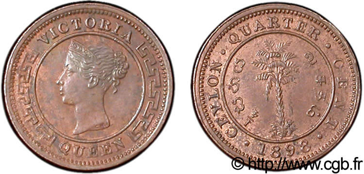 CEYLON 1/4 Cent Victoria 1898  fST 