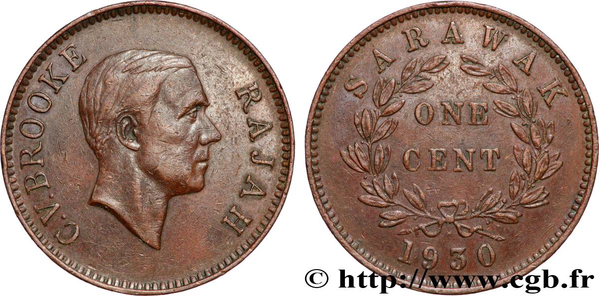 SARAWAK 1 Cent Sarawak Rajah C.V. Brooke 1930 Heaton TTB 
