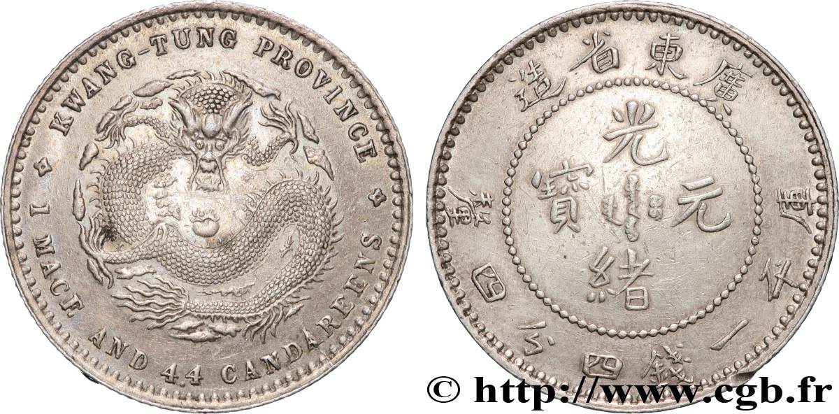 CHINE 20 Cents province de Guangdong 1890-1908 Guangzhou (Canton) TTB+ 