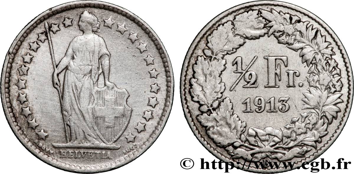 SVIZZERA  1/2 Franc Helvetia 1913 Berne - B q.BB 