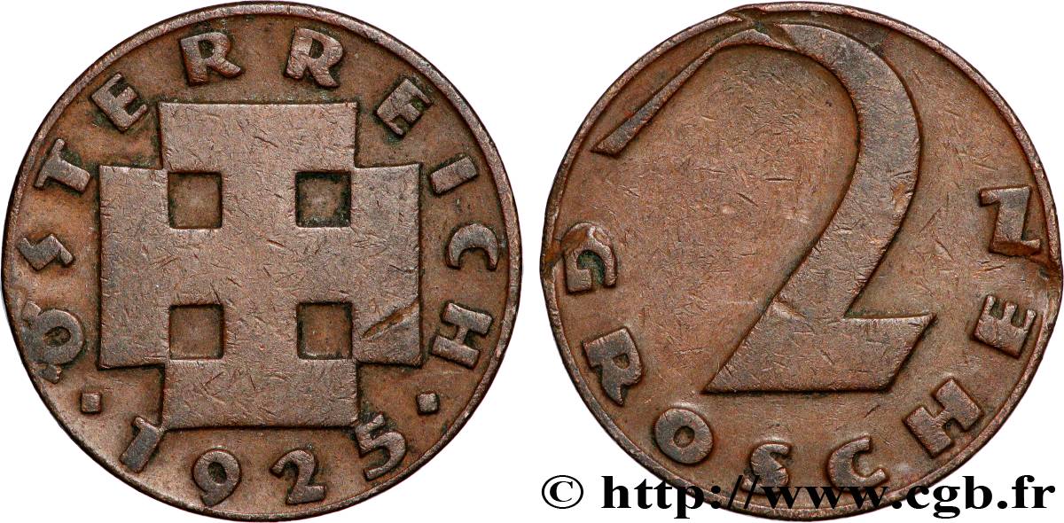 AUTRICHE 2 Groschen croix potencée 1925 Vienne TTB 