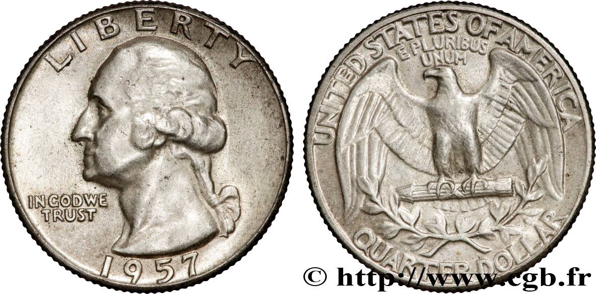 ÉTATS-UNIS D&nbsp;AMÉRIQUE 1/4 Dollar Georges Washington 1957 Philadelphie TTB+ 