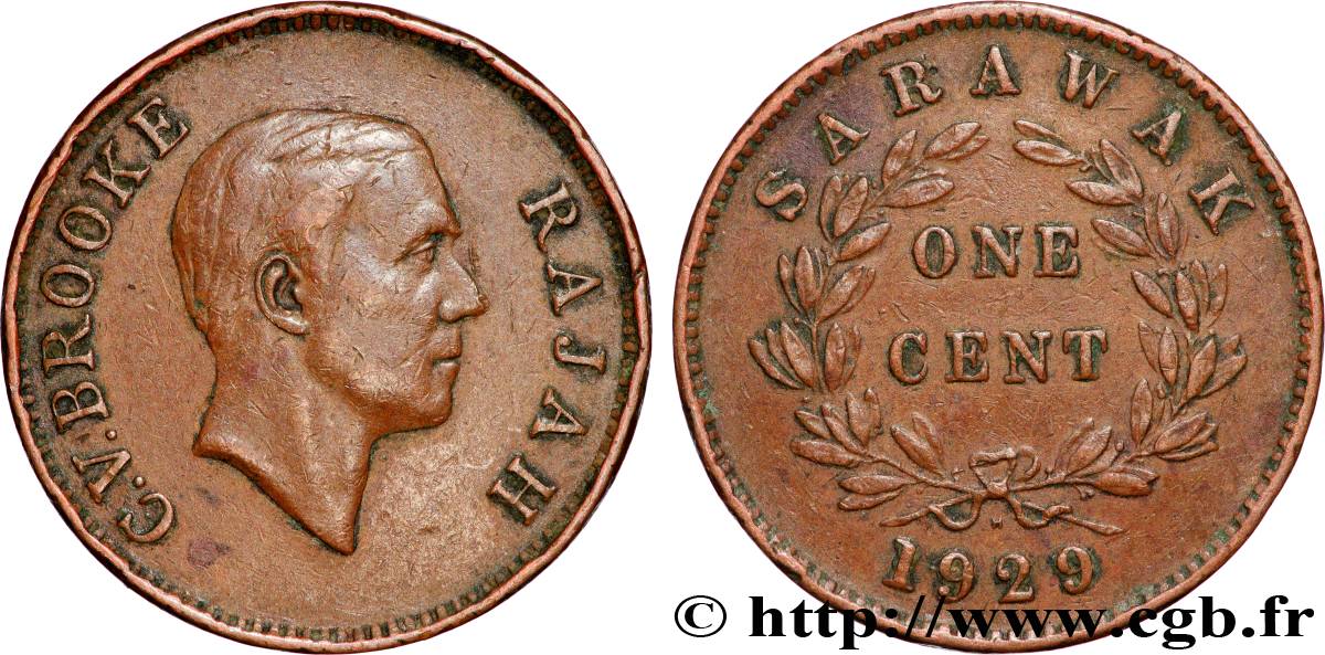 SARAWAK 1 Cent Sarawak Rajah C.V. Brooke 1929 Heaton - H TTB 