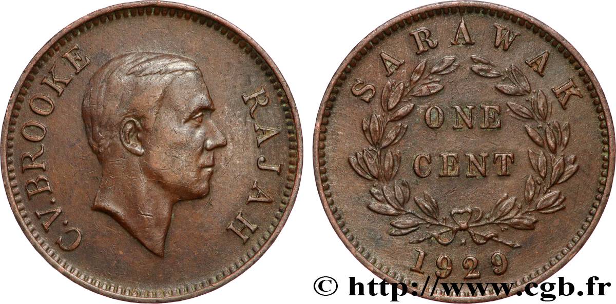 SARAWAK 1 Cent Sarawak Rajah C.V. Brooke 1929 Heaton - H TTB 