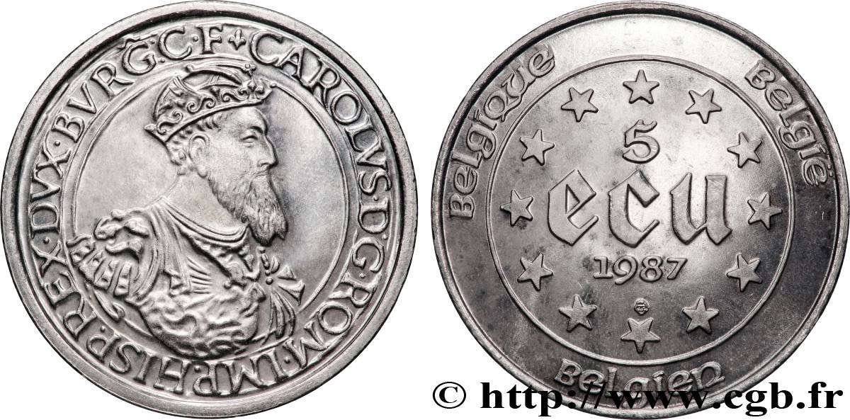 BELGIEN 5 Ecu Proof Charles Quint 1987  fST 