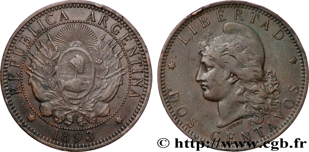 ARGENTINE 2 Centavos 1893  TTB 