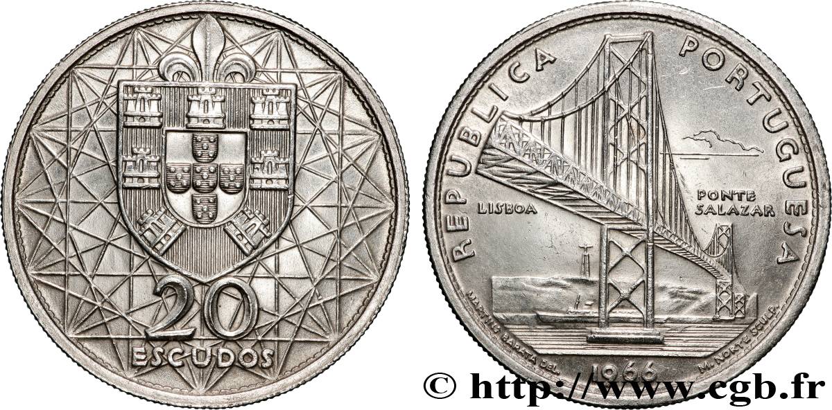 PORTUGAL 20 Escudos Pont Salazar de Lisbonne 1966 Lisbonne SUP 