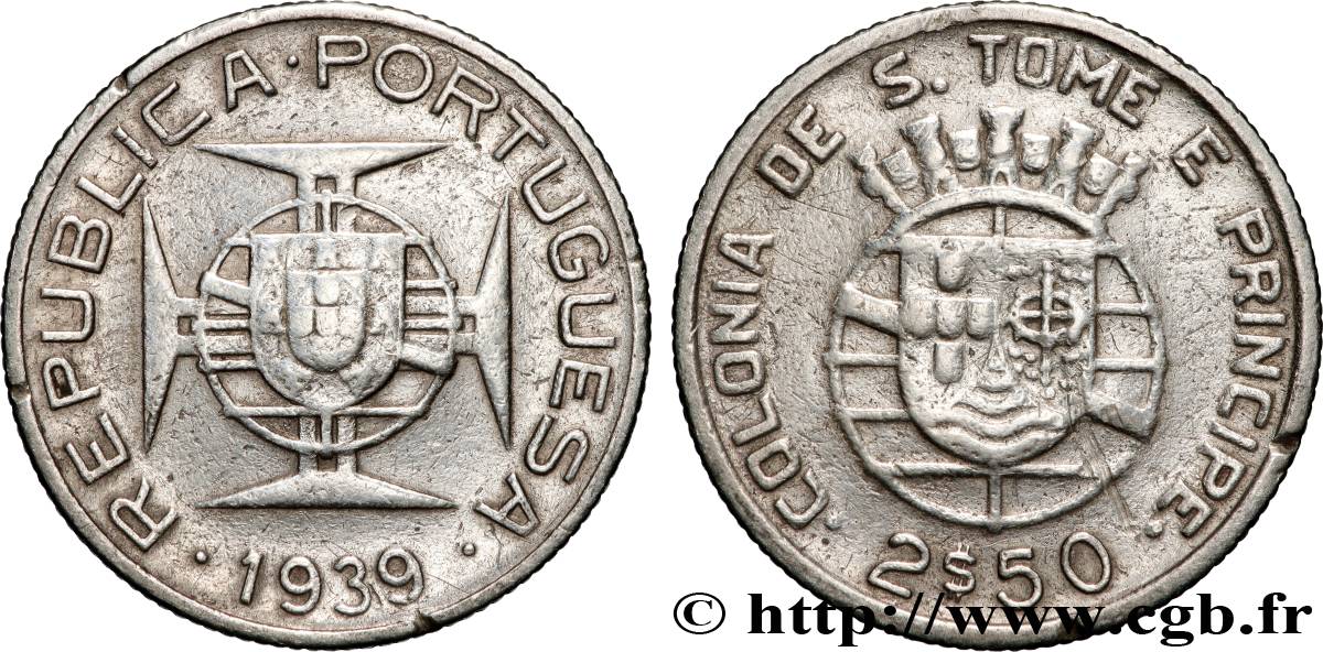 SAINT THOMAS et PRINCE 2,50 Escudos colonie portugaise 1939 Lisbonne TB 