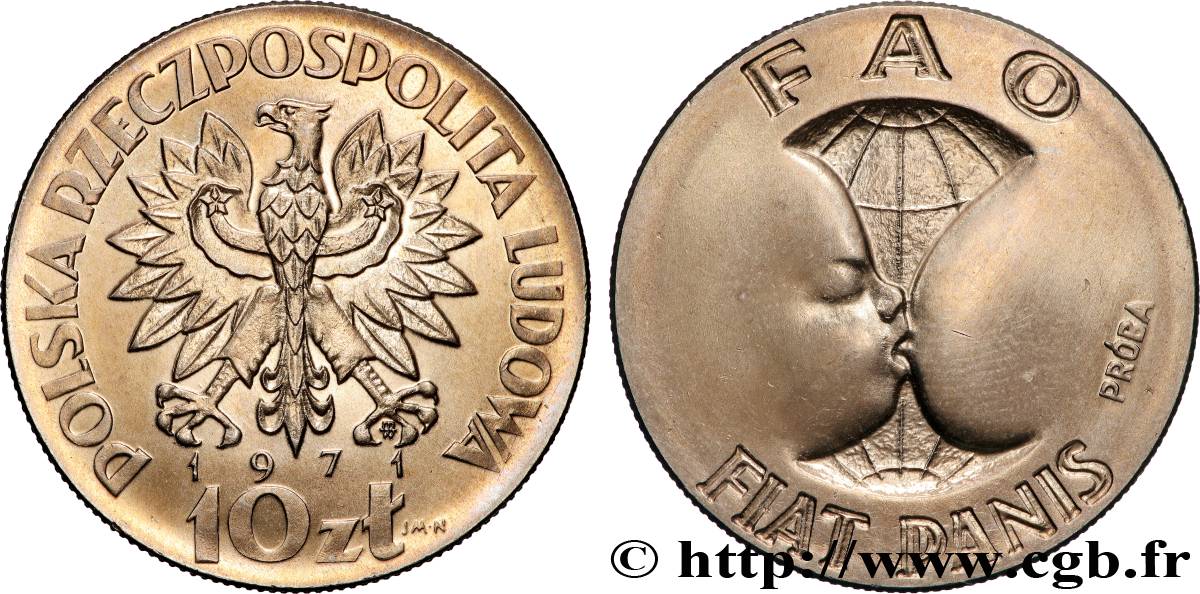 POLOGNE Essai 10 Zlotych FAO nourrisson allaitant (type non adopté) 1971 Varsovie SUP 