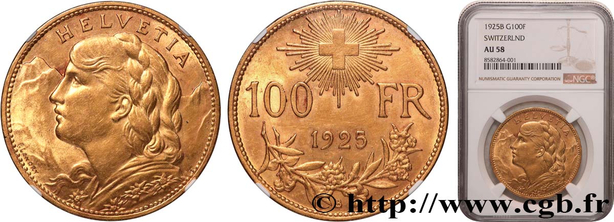 SUISSE 100 Francs  Vreneli  1925 Berne SUP58 NGC