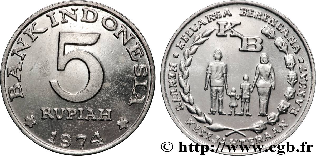 INDONESIA 5 Rupiah FAO programme du planning familial 1974 Perum Peruri MS 